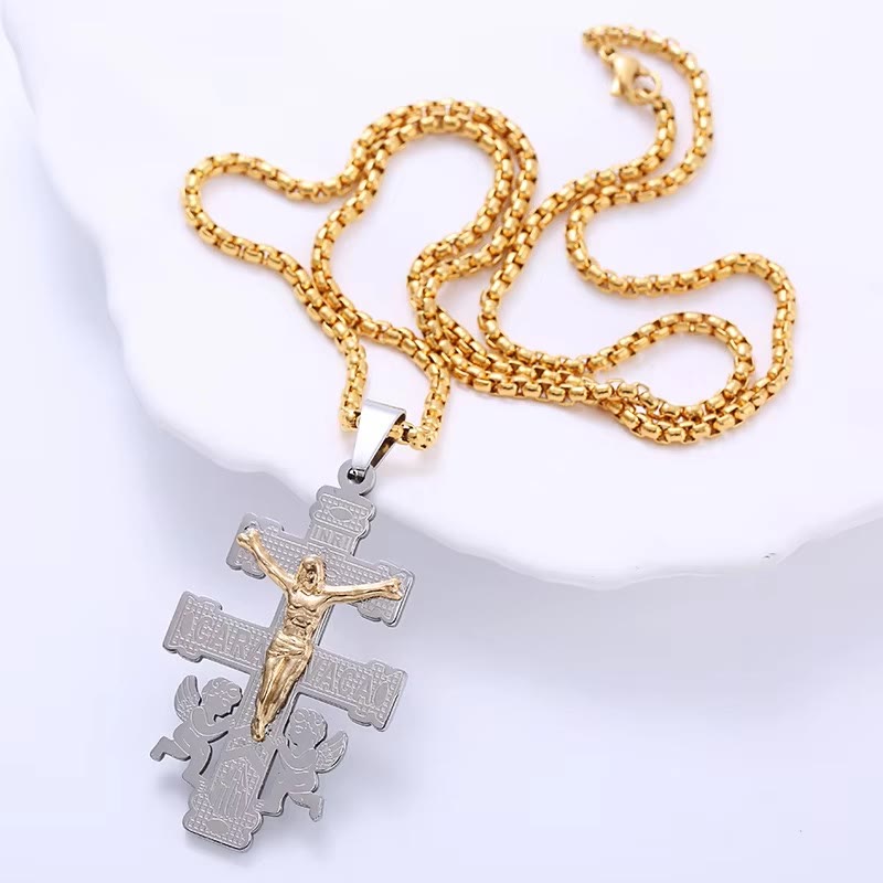 Classic Style Retro Crucifix with Angels Pendant Necklace - image 4