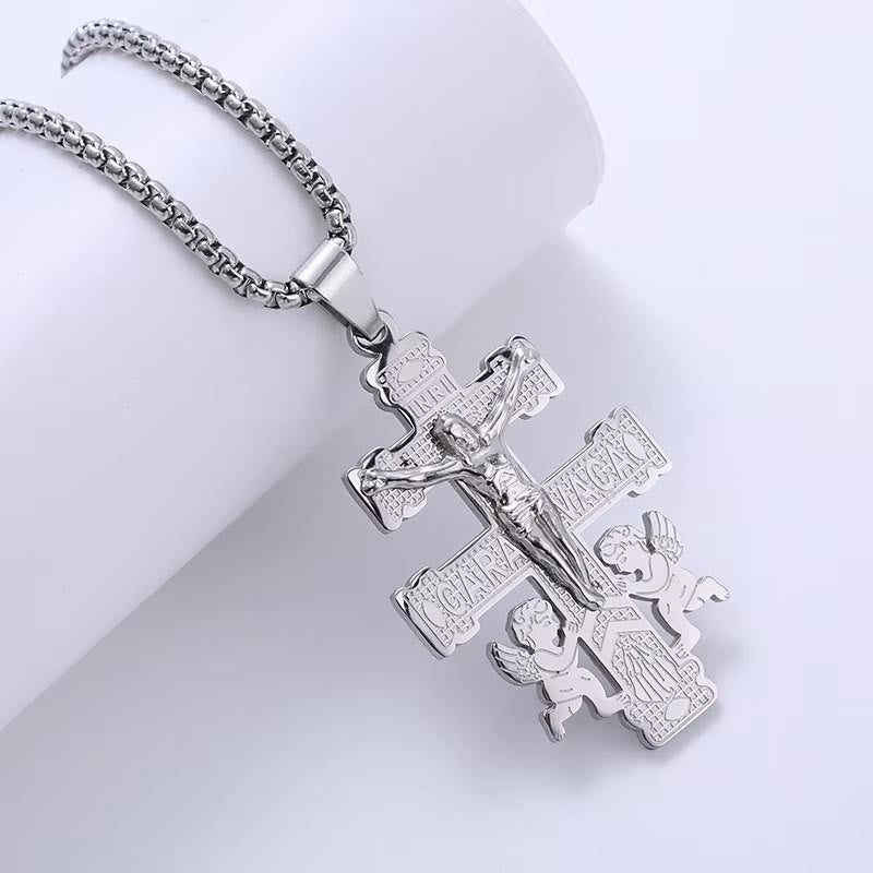 Classic Style Retro Crucifix with Angels Pendant Necklace - Silver - image 5