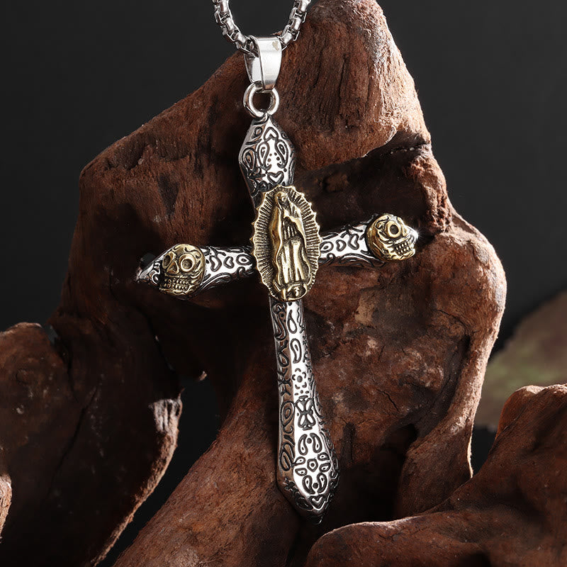Classic Style Retro Crucifix with Our Lady of Guadalupe Pendant Necklace