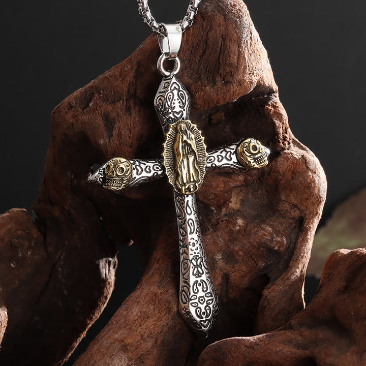 Classic Style Retro Crucifix with Our Lady of Guadalupe Pendant Necklace