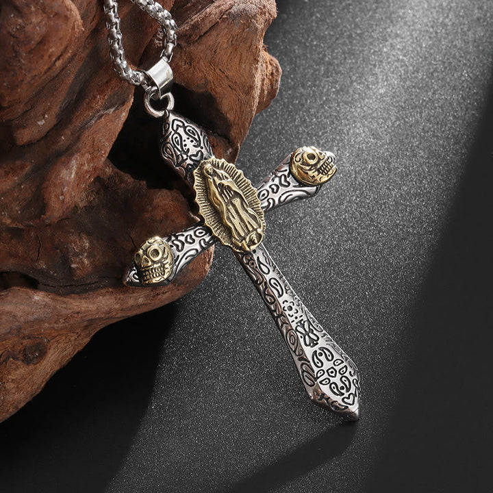 Classic Style Retro Crucifix with Our Lady of Guadalupe Pendant Necklace