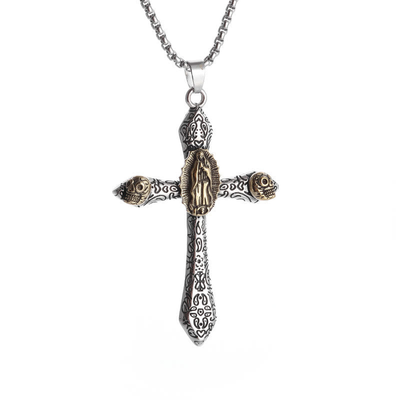 Classic Style Retro Crucifix with Our Lady of Guadalupe Pendant Necklace
