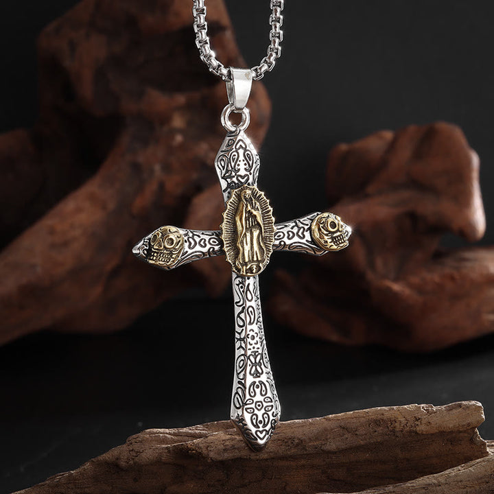 Classic Style Retro Crucifix with Our Lady of Guadalupe Pendant Necklace