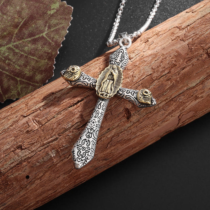 Classic Style Retro Crucifix with Our Lady of Guadalupe Pendant Necklace