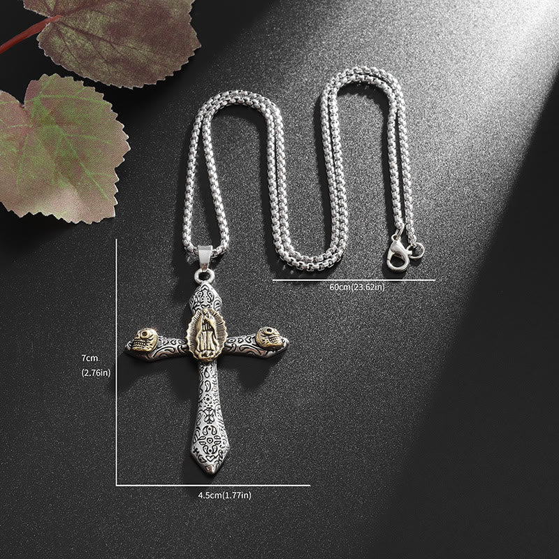 Classic Style Retro Crucifix with Our Lady of Guadalupe Pendant Necklace