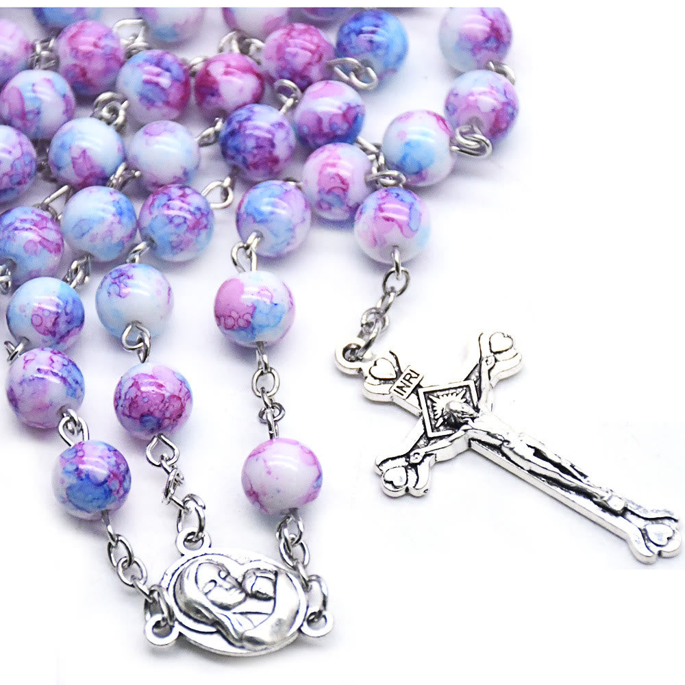 Madonna and Child & Crucifix of 6 mm Round Purple Glass Alloy Chain Rosary - image 4