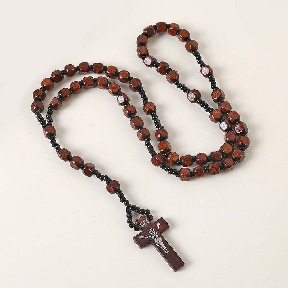Crucifix of 8 mm Square Multicolor Wood Nylon Cord Rosary(3 COLOR) - Coffee - image 2