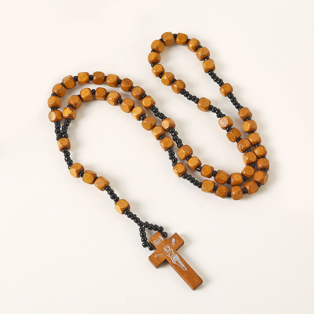 Crucifix of 8 mm Square Multicolor Wood Nylon Cord Rosary(3 COLOR) - Brown - image 1