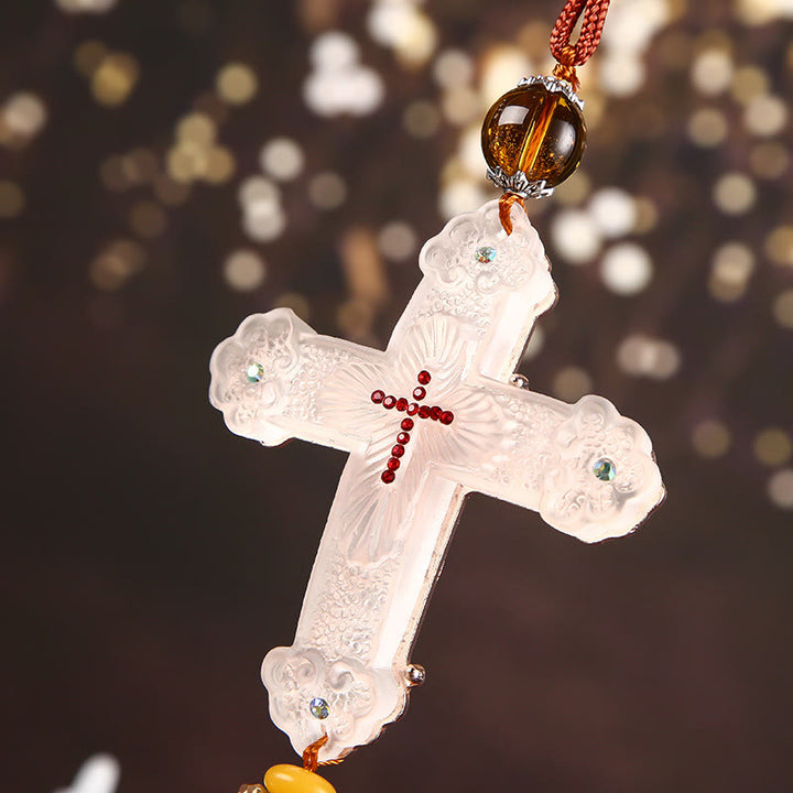 Christianartworkshop Modern Style Car Pendant Crafted Crucifix Crystal Tassels Car Hanging Ornaments  - image 7