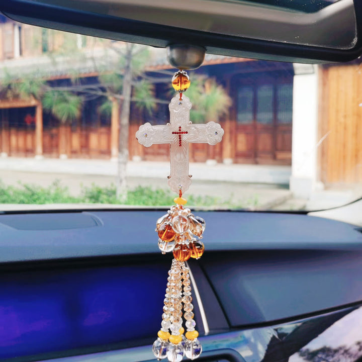 Christianartworkshop Modern Style Car Pendant Crafted Crucifix Crystal Tassels Car Hanging Ornaments  - image 4
