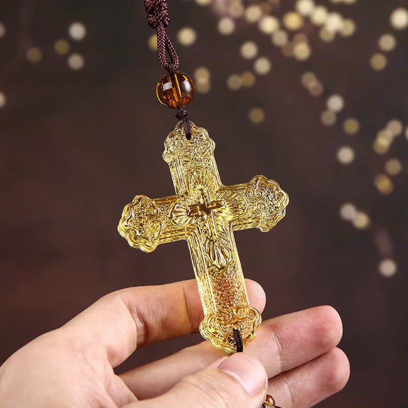 Christianartworkshop Modern Style Car Pendant Crafted Crucifix Crystal Tassels Car Hanging Ornaments  - image 8
