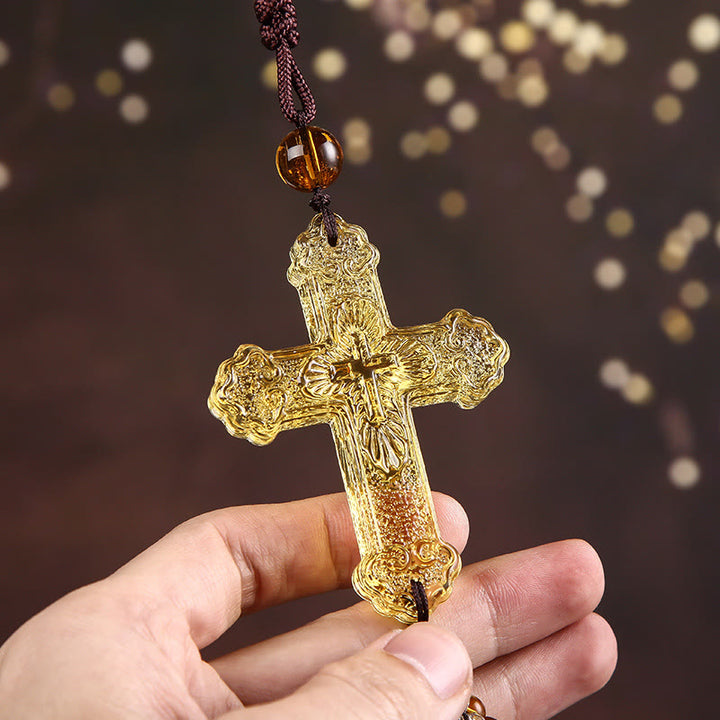 Christianartworkshop Modern Style Car Pendant Crafted Crucifix Crystal Tassels Car Hanging Ornaments  - image 8