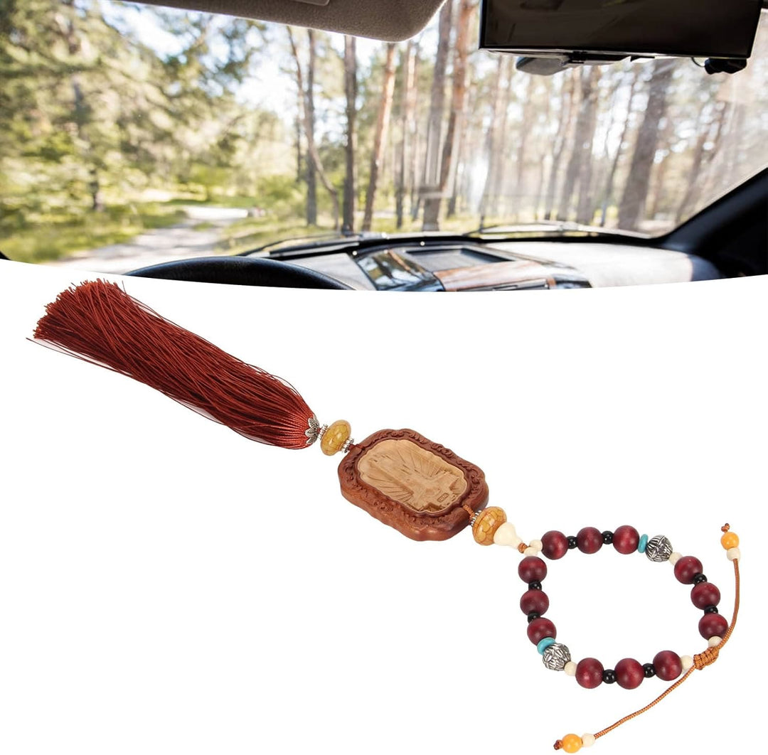 Christianartworkshop Classic Style Boxwood Crucifix Sign Tassels Car Rearview Mirror Hanging Ornament - image 3
