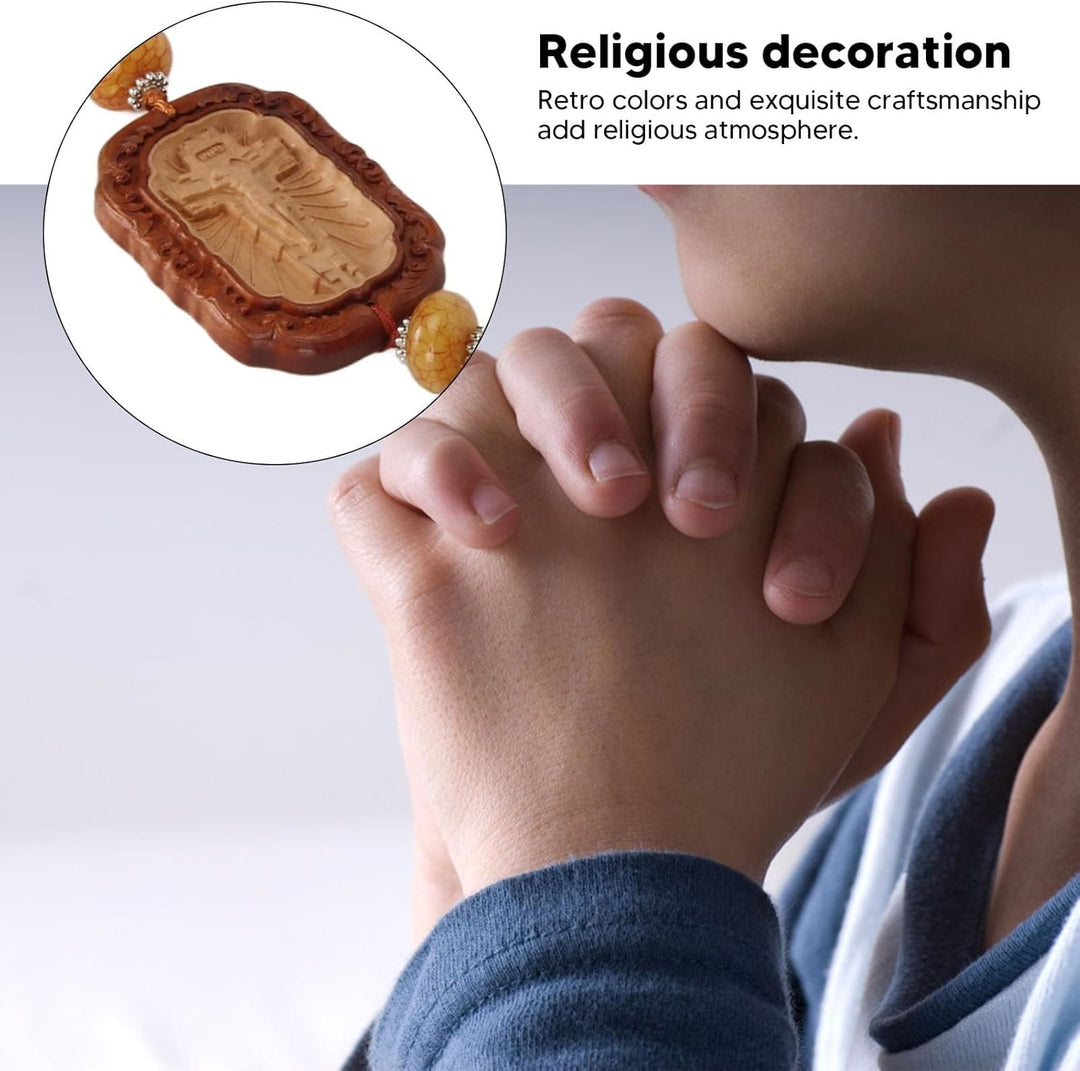 Christianartworkshop Classic Style Boxwood Crucifix Sign Tassels Car Rearview Mirror Hanging Ornament - image 5