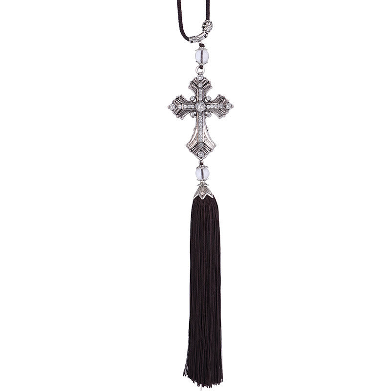 Christianartworkshop Modern Style Alloy Cross Tassels Car Rearview Mirror Hanging Ornament - image 4