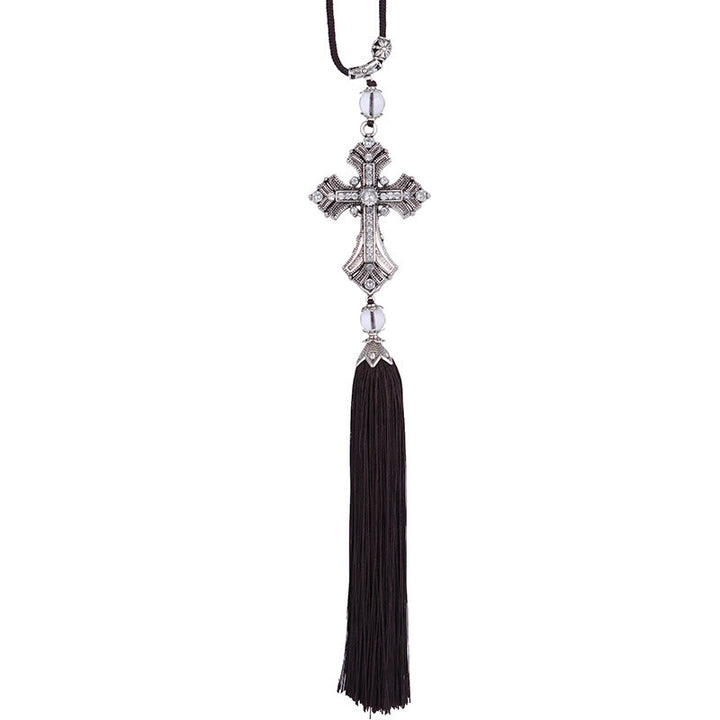 Christianartworkshop Modern Style Alloy Cross Tassels Car Rearview Mirror Hanging Ornament - image 4