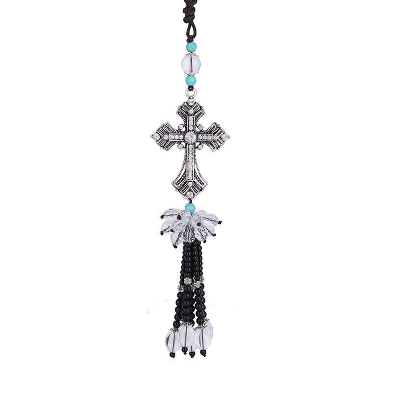 Christianartworkshop Modern Style Alloy Cross Tassels Car Rearview Mirror Hanging Ornament - image 4