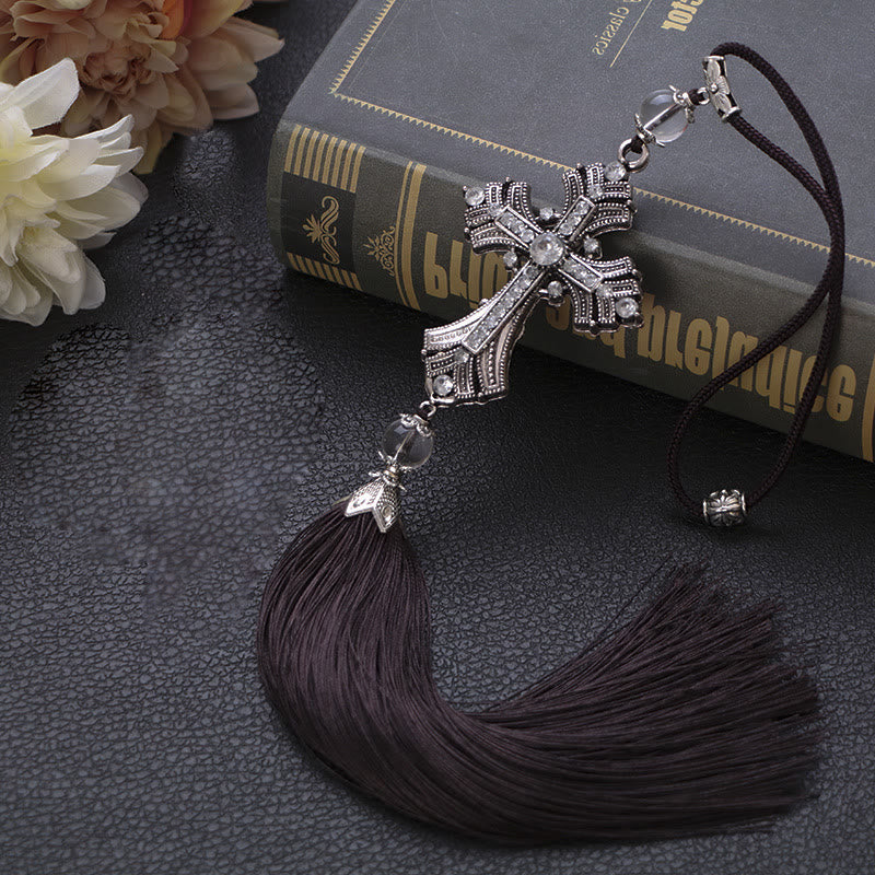 Christianartworkshop Modern Style Alloy Cross Tassels Car Rearview Mirror Hanging Ornament - Tassel - image 2