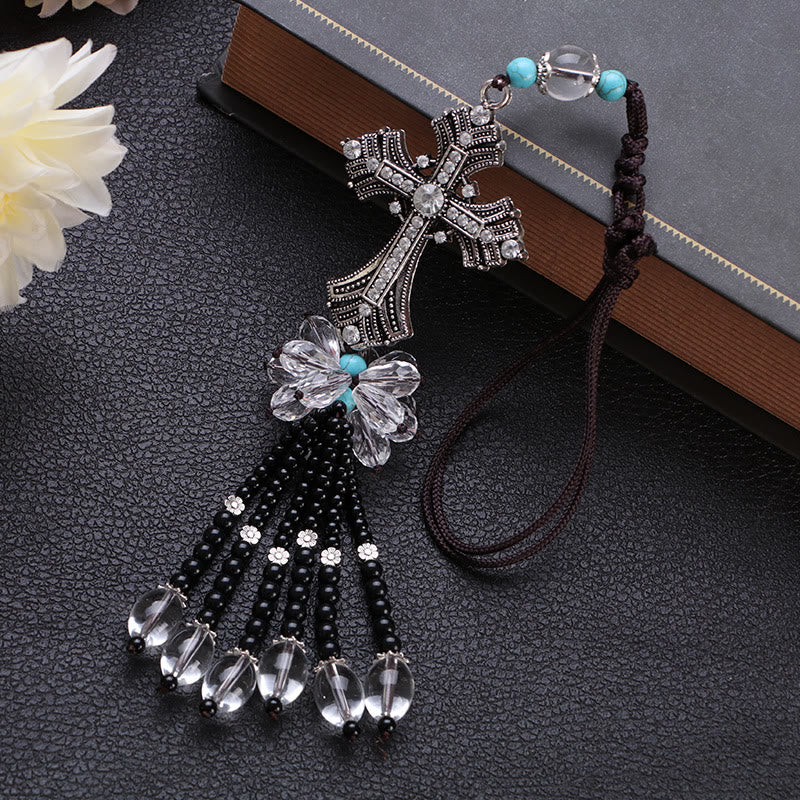 Christianartworkshop Modern Style Alloy Cross Tassels Car Rearview Mirror Hanging Ornament - Bead Pendant - image 1