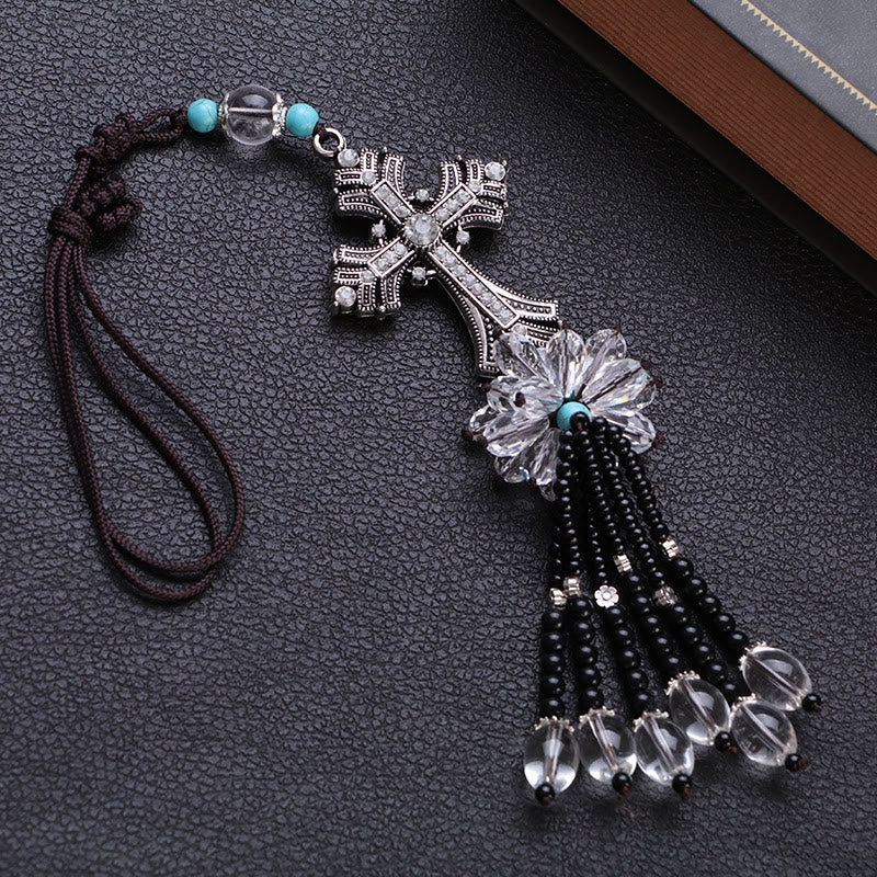 Christianartworkshop Modern Style Alloy Cross Tassels Car Rearview Mirror Hanging Ornament - image 3