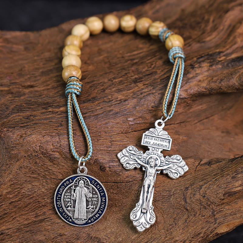 Christianartworkshop Olive Wood Saint Benedict Medal Decade Rosary - image 3