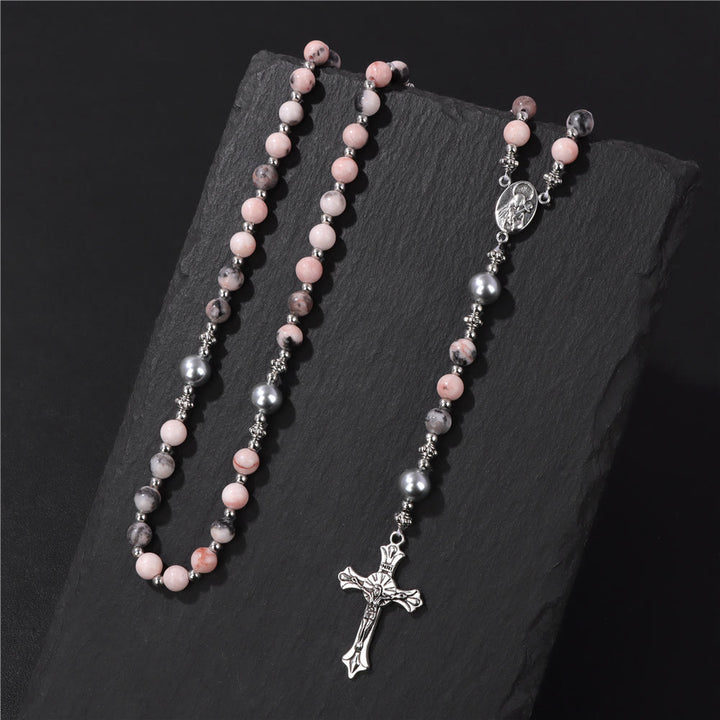 Christianartworkshop Natural Stone & Pearl Miraculous Medal Prayer Rosary - image 8