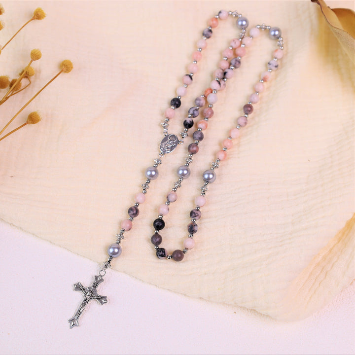 Christianartworkshop Natural Stone & Pearl Miraculous Medal Prayer Rosary - image 7