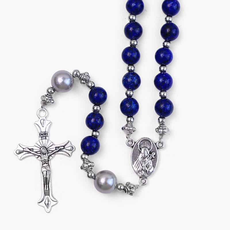 Christianartworkshop Natural Stone & Pearl Our Lady Medal Prayer Rosary - image 4