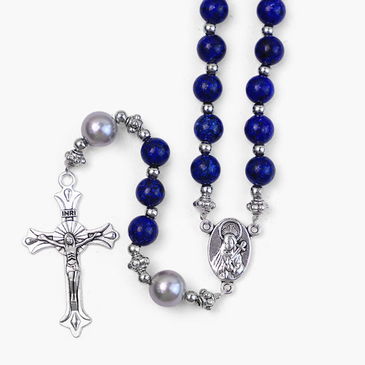 Christianartworkshop Natural Stone & Pearl Our Lady Medal Prayer Rosary - image 4
