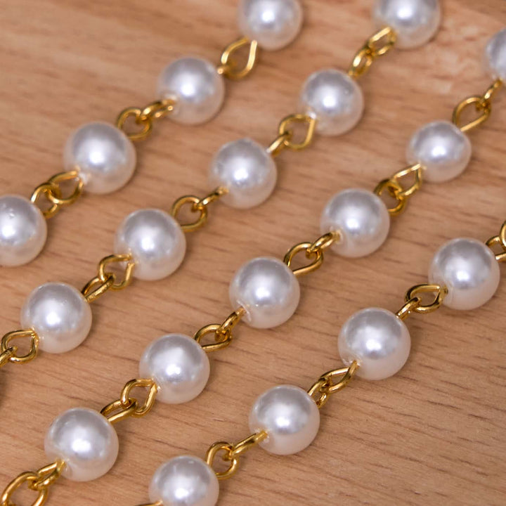St. Benedict Medal & Crucifix of 6 mm Round White Pearl Alloy Chain Rosary - image 6