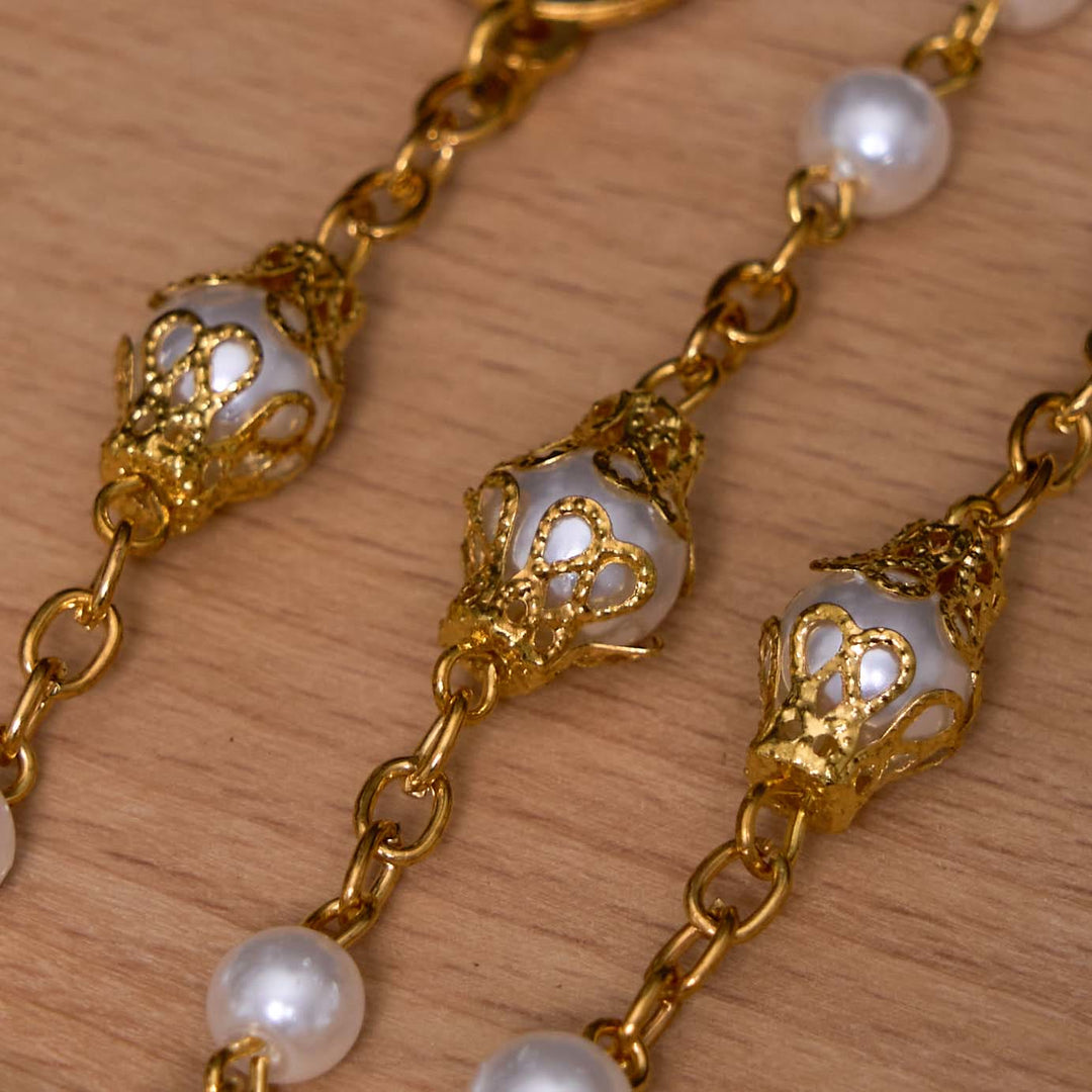 St. Benedict Medal & Crucifix of 6 mm Round White Pearl Alloy Chain Rosary - image 5