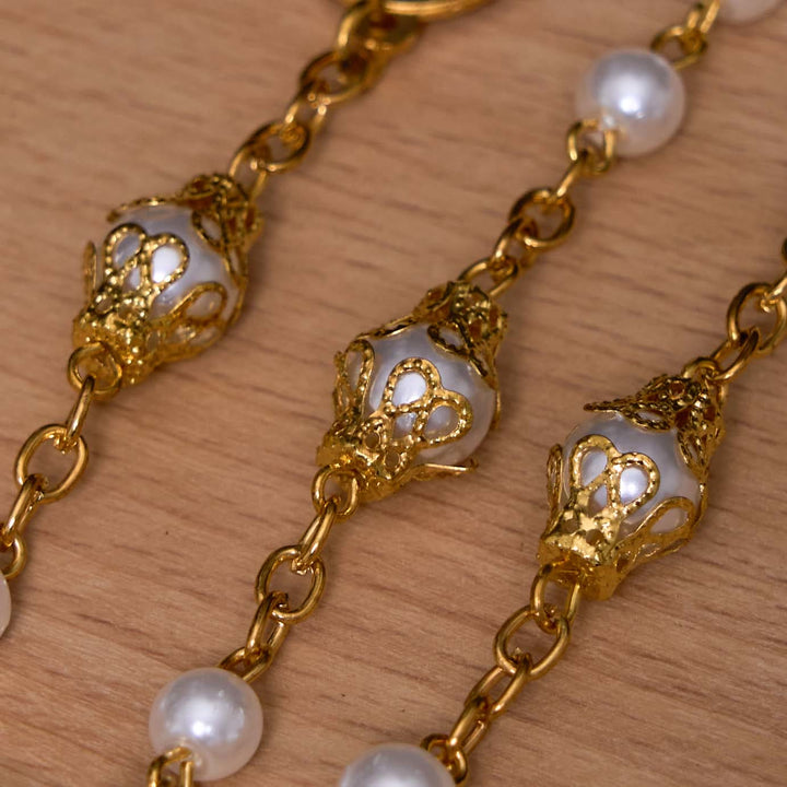 St. Benedict Medal & Crucifix of 6 mm Round White Pearl Alloy Chain Rosary - image 5