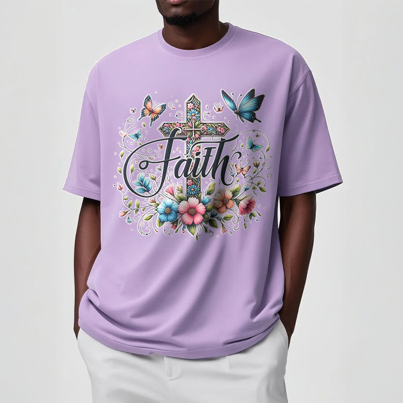 Christianartworkshop Bohemian Style Flowers and Cross Short Sleeve Washed T-shirt - image 17