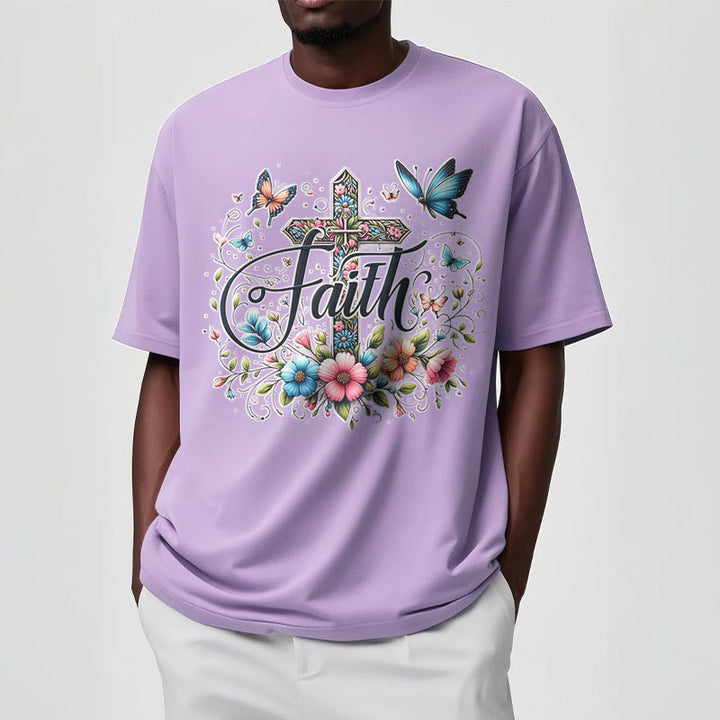 Christianartworkshop Bohemian Style Flowers and Cross Short Sleeve Washed T-shirt - image 17