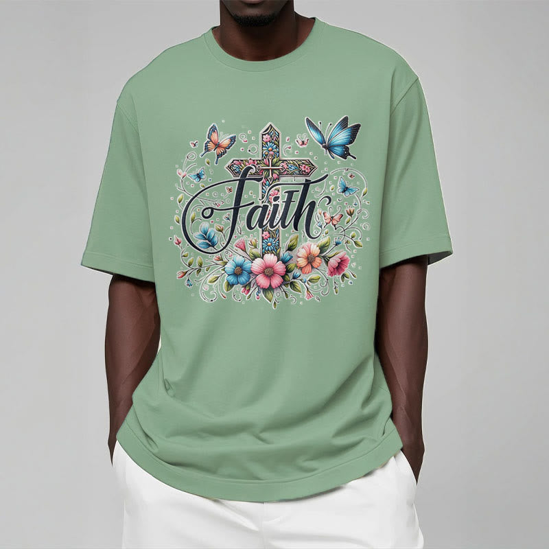 Christianartworkshop Bohemian Style Flowers and Cross Short Sleeve Washed T-shirt - image 15