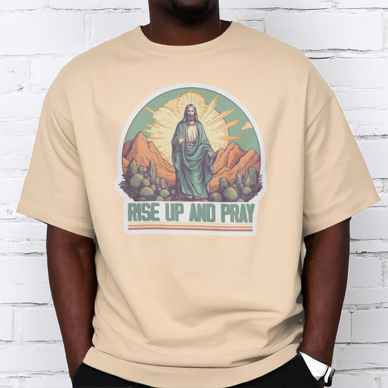 Christianartworkshop Classic Style Rise Up and Pray Short Sleeve Washed T-shirt - image 9