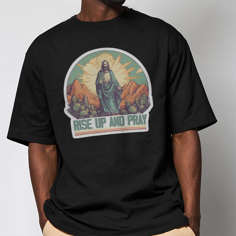 Christianartworkshop Classic Style Rise Up and Pray Short Sleeve Washed T-shirt - image 7