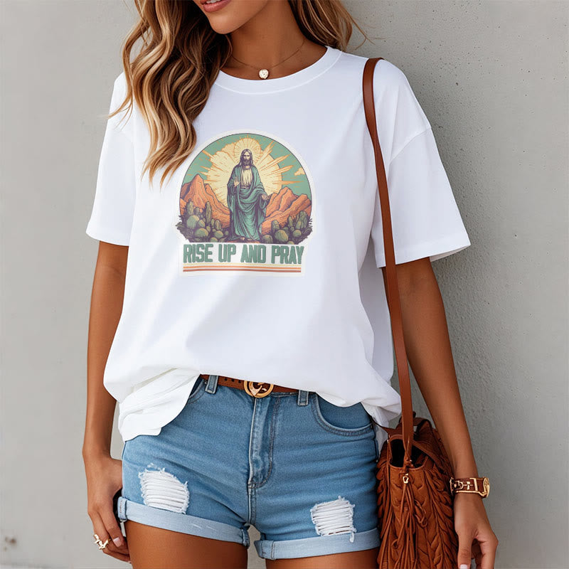 Christianartworkshop Classic Style Rise Up and Pray Short Sleeve Washed T-shirt - image 2