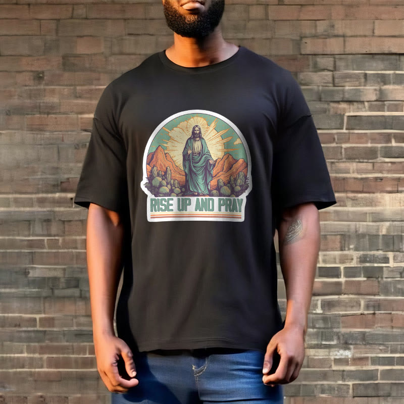 Christianartworkshop Classic Style Rise Up and Pray Short Sleeve Washed T-shirt - image 5