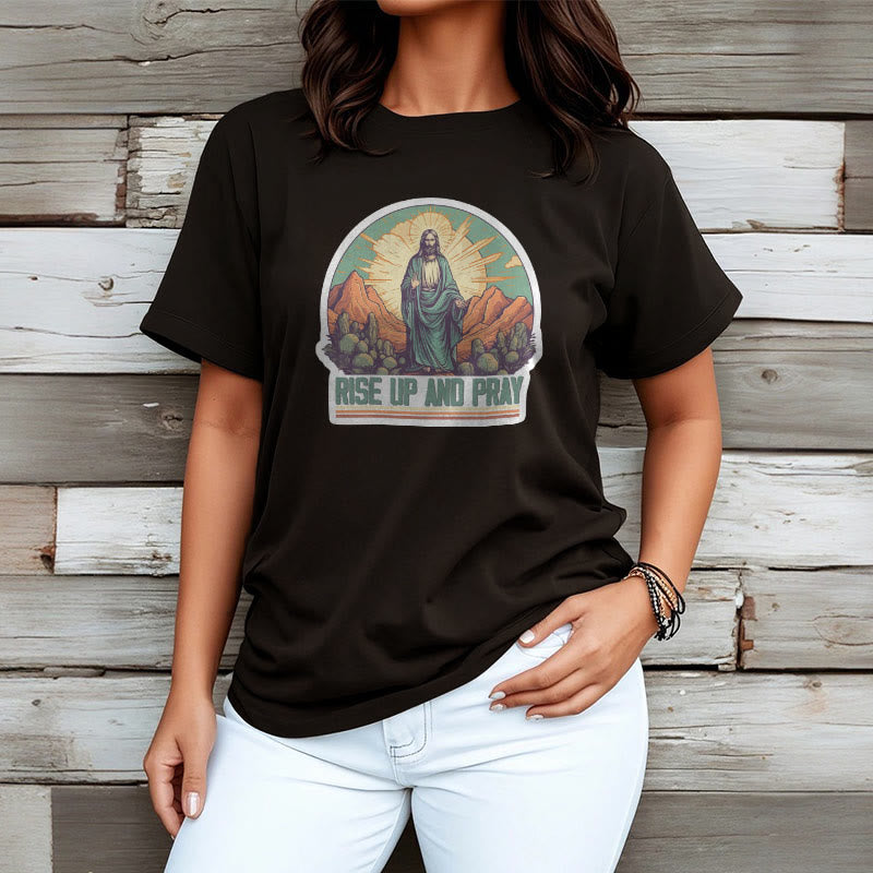 Christianartworkshop Classic Style Rise Up and Pray Short Sleeve Washed T-shirt - image 6