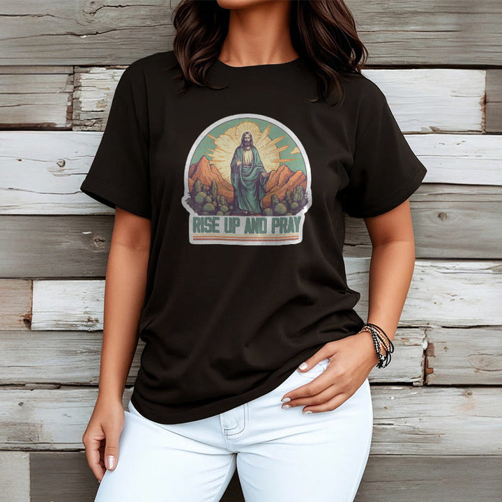 Christianartworkshop Classic Style Rise Up and Pray Short Sleeve Washed T-shirt - image 6