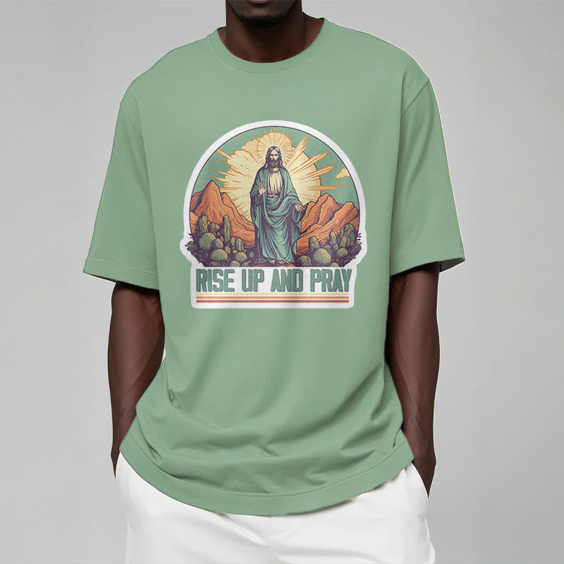 Christianartworkshop Classic Style Rise Up and Pray Short Sleeve Washed T-shirt - image 13