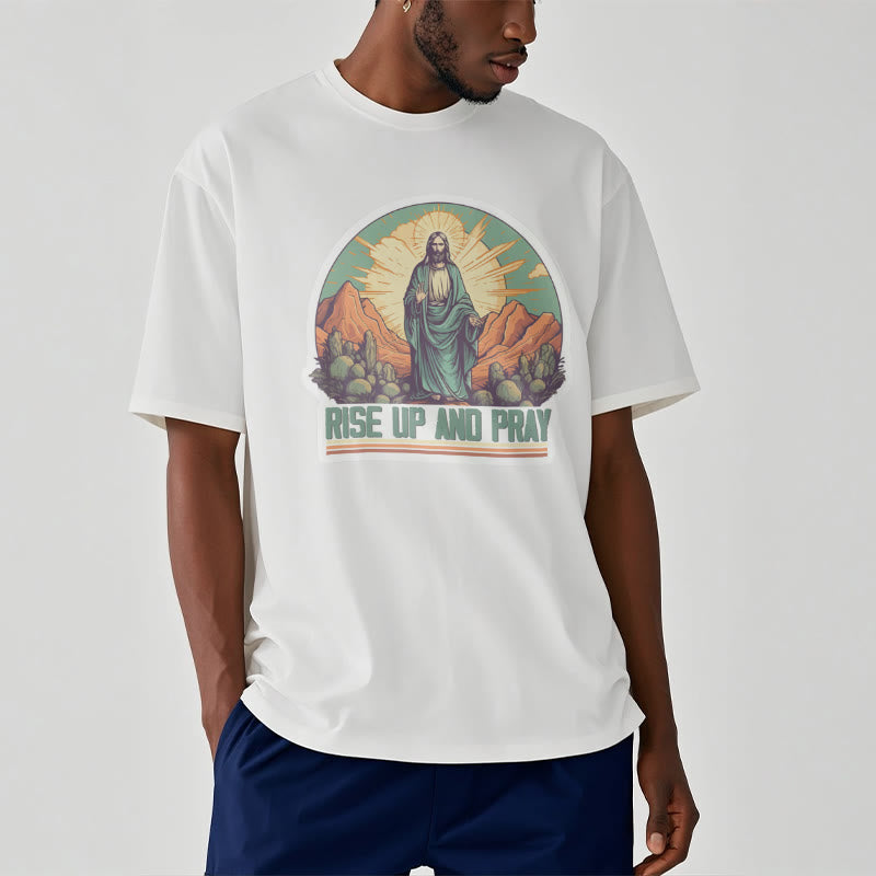 Christianartworkshop Classic Style Rise Up and Pray Short Sleeve Washed T-shirt - image 3