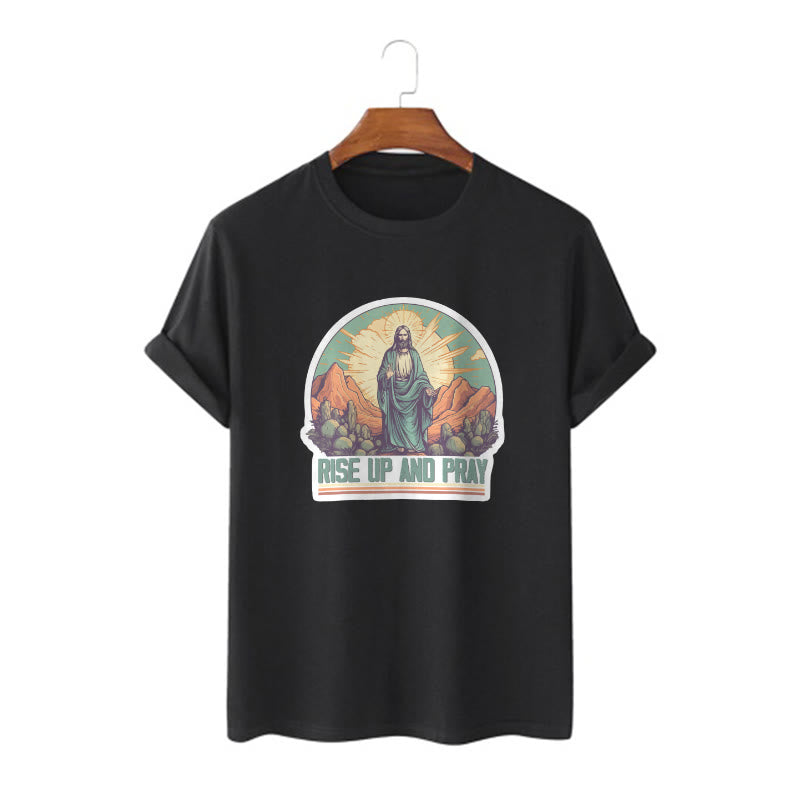 Christianartworkshop Classic Style Rise Up and Pray Short Sleeve Washed T-shirt - Black - 2XL - image 4