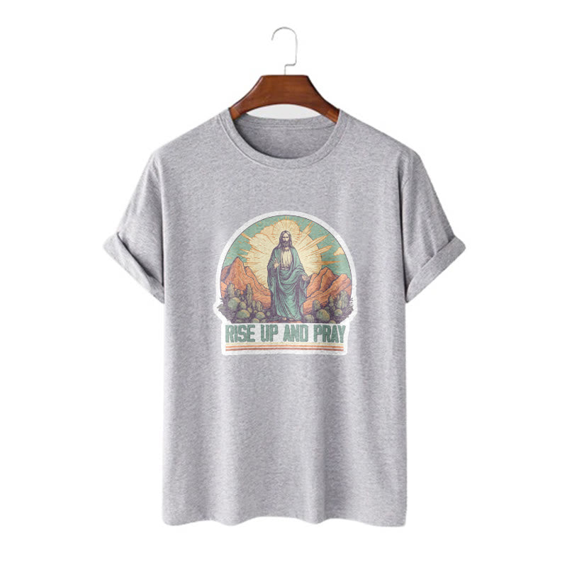 Christianartworkshop Classic Style Rise Up and Pray Short Sleeve Washed T-shirt - Grey - 2XL - image 19