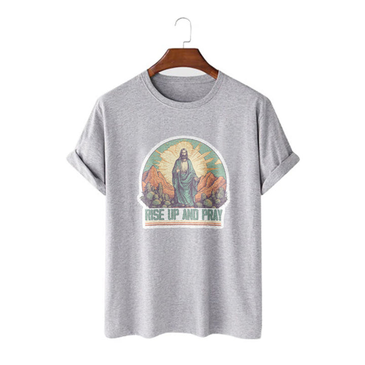 Christianartworkshop Classic Style Rise Up and Pray Short Sleeve Washed T-shirt - Grey - 2XL - image 19