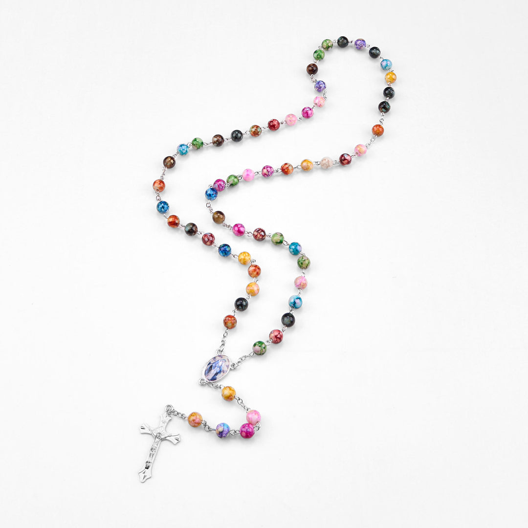 Assumption of Our Lady & Crucifix of 8 mm Round Multicolor Acrylic Alloy Chain Rosary - image 7