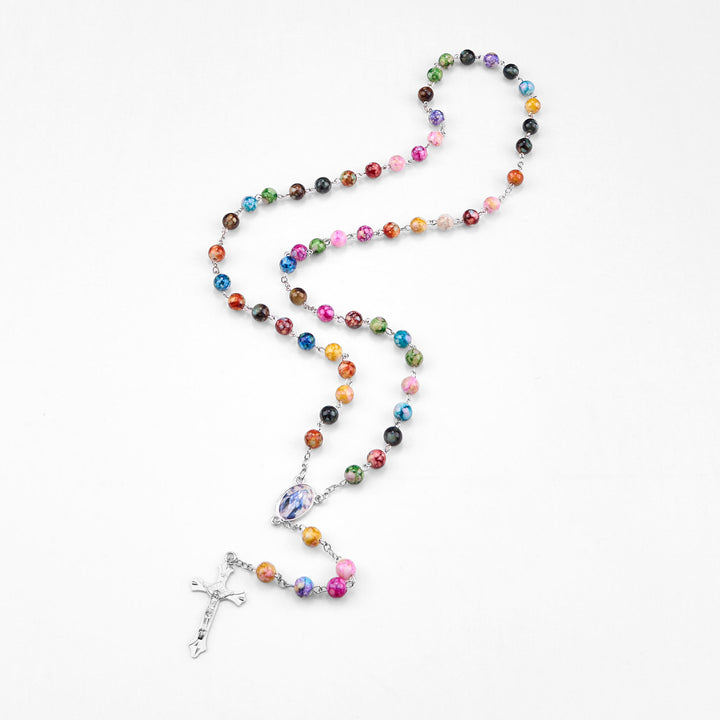 Assumption of Our Lady & Crucifix of 8 mm Round Multicolor Acrylic Alloy Chain Rosary - image 7