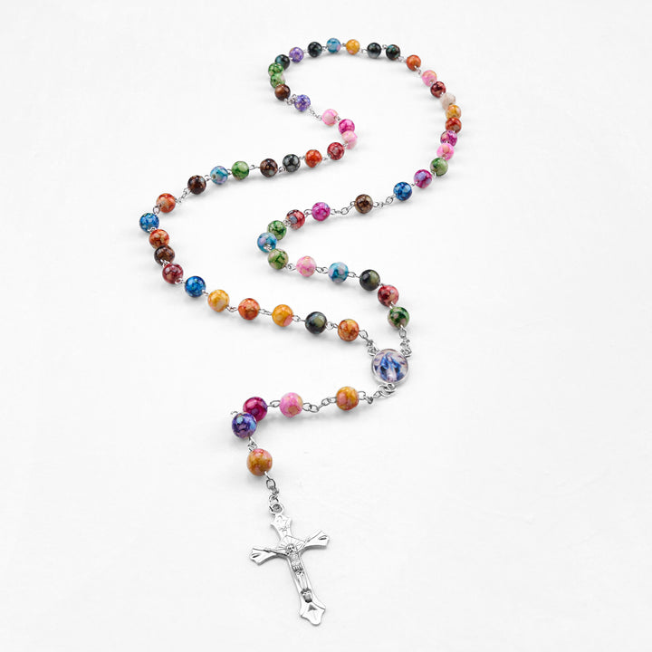Assumption of Our Lady & Crucifix of 8 mm Round Multicolor Acrylic Alloy Chain Rosary - image 8