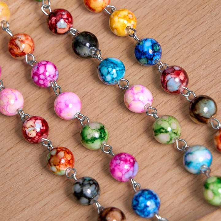 Assumption of Our Lady & Crucifix of 8 mm Round Multicolor Acrylic Alloy Chain Rosary - image 6